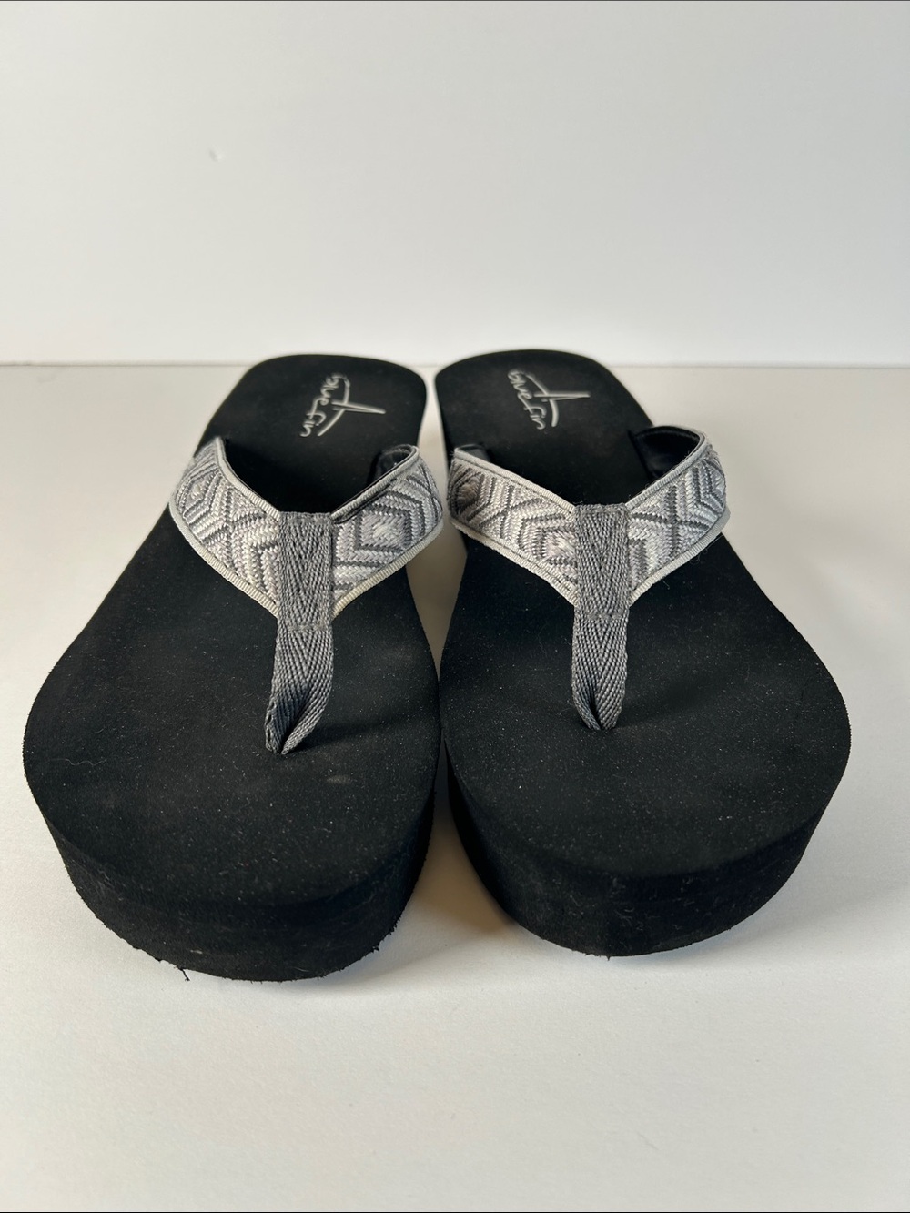 Silver/Gray Wedge Flip-Flop Sandals - Skechers Style - Picture 4 of 7